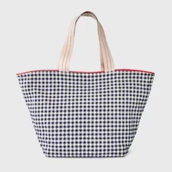 Universal Thread Reversible Gingham Canvas Tote - Red, Cream, and Blue - Picture 2 of 7
